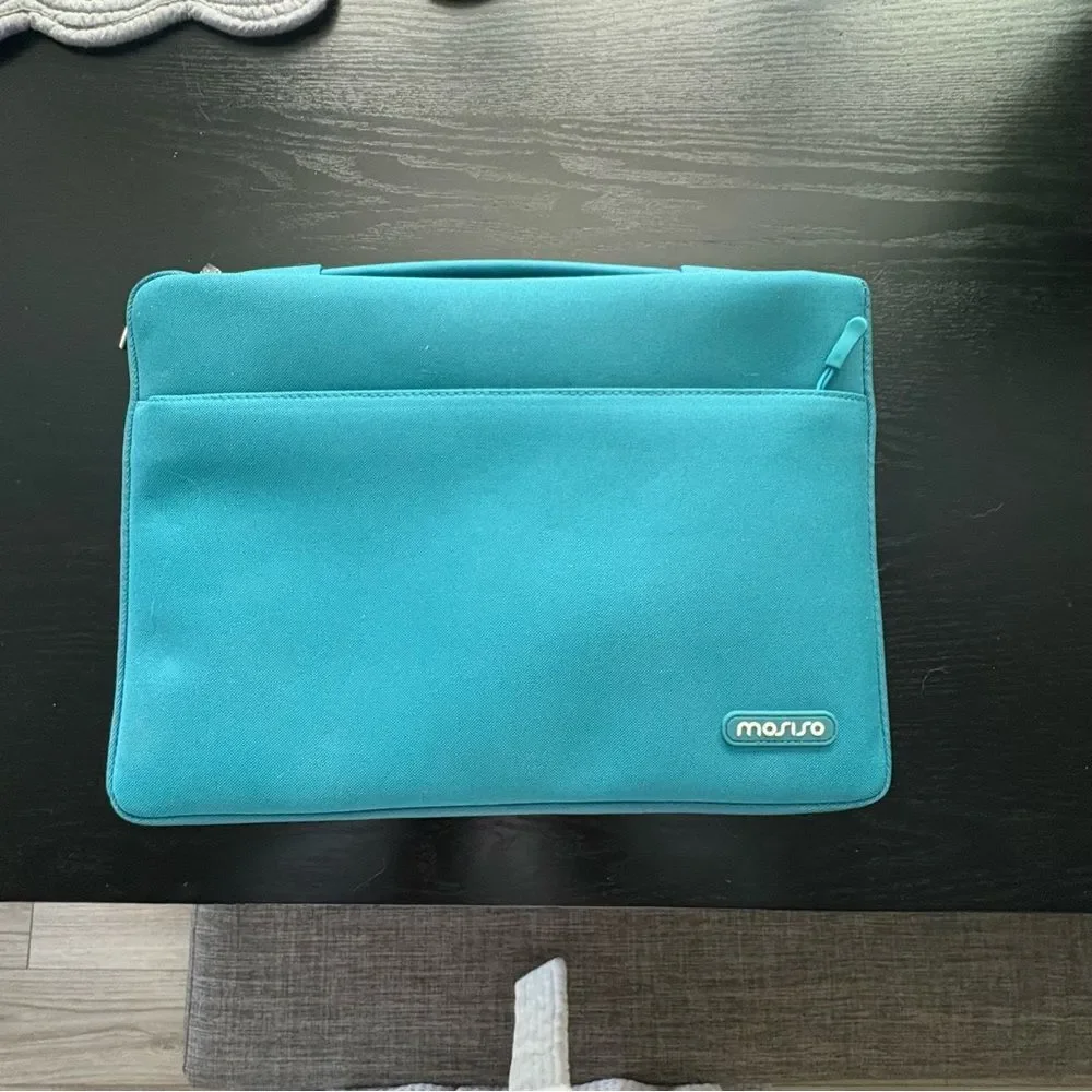 Mosiso 13” Laptop/Tablet Case Zip-Around Sleeve Teal Carry Handle EUC